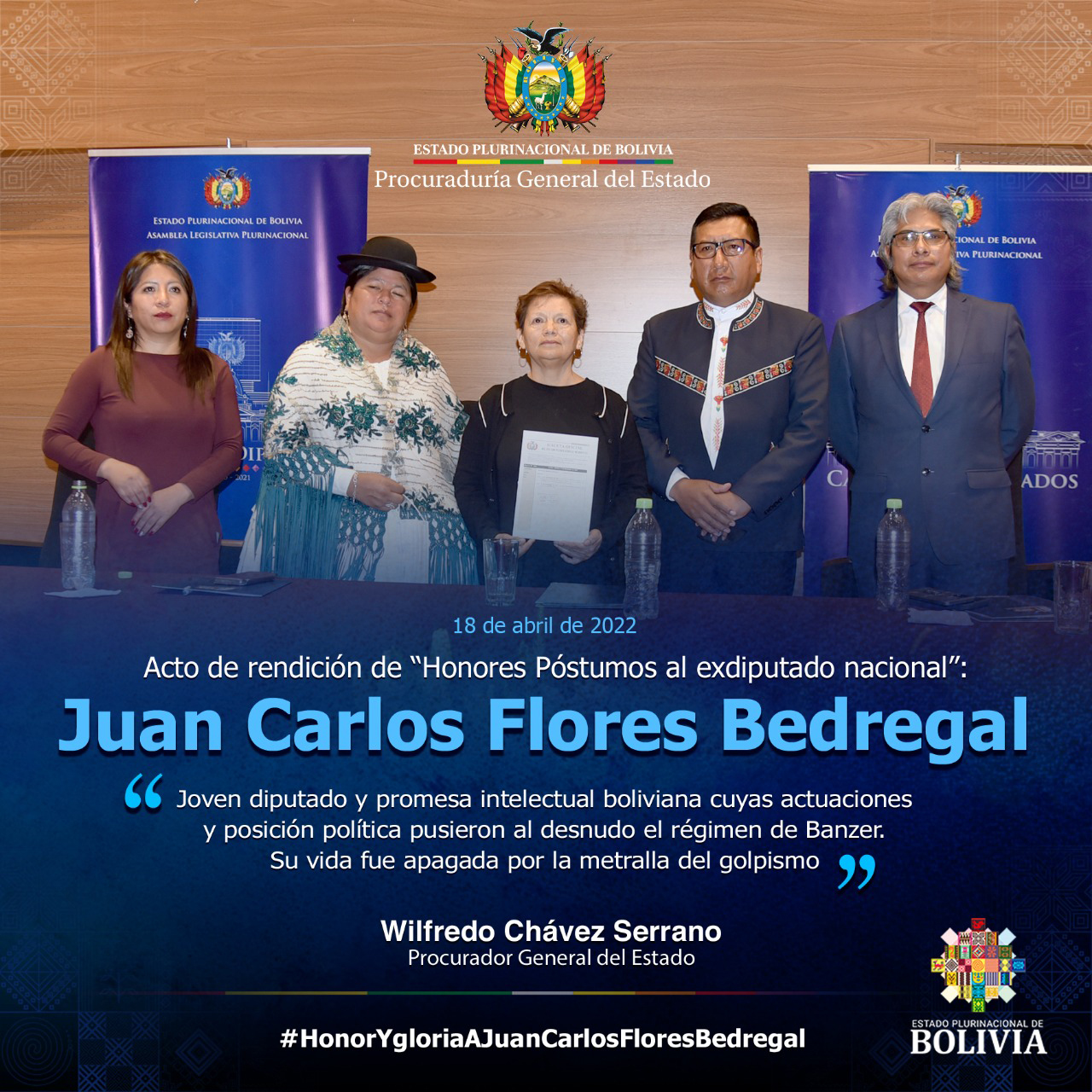 Justo reconocimiento Exdiputado Juan Carlos Flores Bedregal  fue declarado “Mártir de la Democracia”