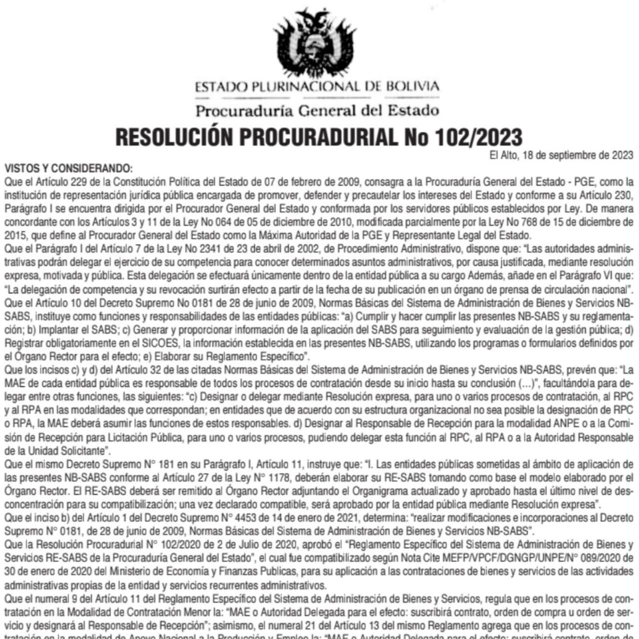 RESOLUCIÓN PROCURADURIAL N° 102/2023